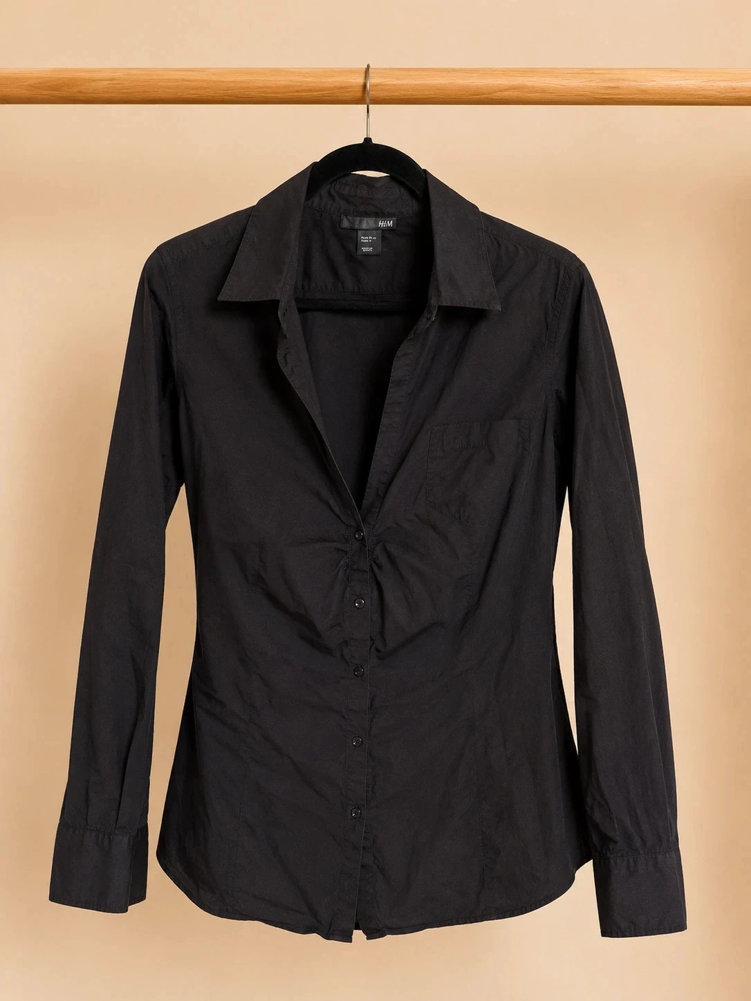 Chemise H&M noire coton cintrée manches longues T40/42 L